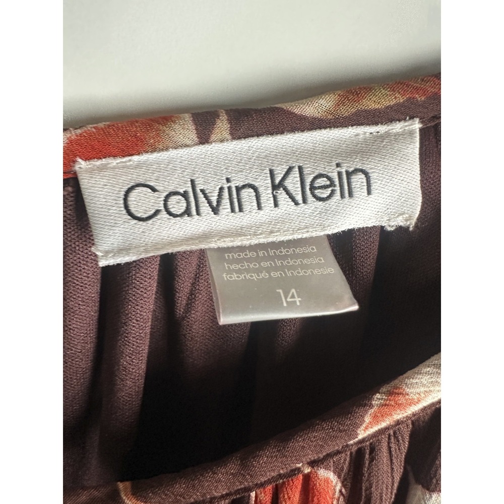 NWT Calvin Klein Floral Keyhole Maxi Dress Size 14 Burgundy Boho Peasant Folk - Picture 6 of 12